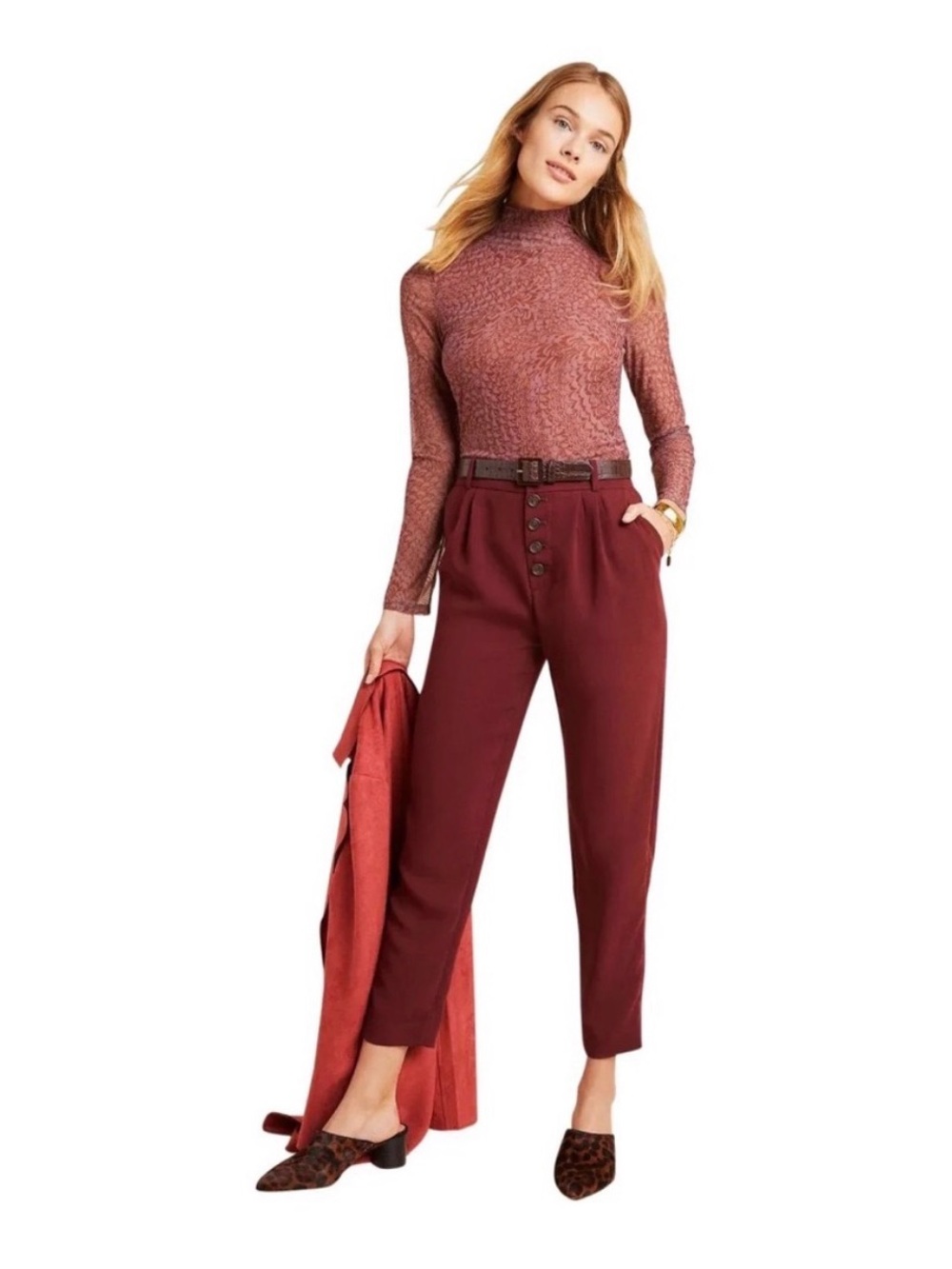 NWT ANTHROPOLOGIE Sasha Tapered Trousers Button Fly size 6.